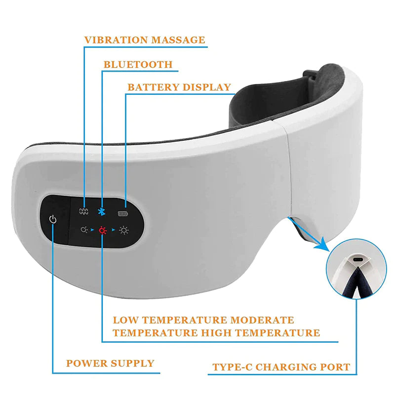 Smart Eye Massager with Heat, Bluetooth Music & Vibration – Relieves Eye Strain, Dark Circles & Fatigue
