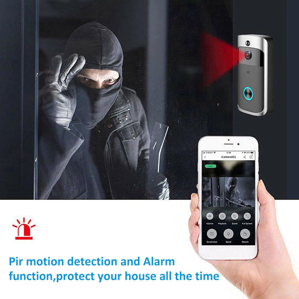 Smart WiFi Video Doorbell – Wireless Security Camera with Two-Way Intercom & Phone Alerts