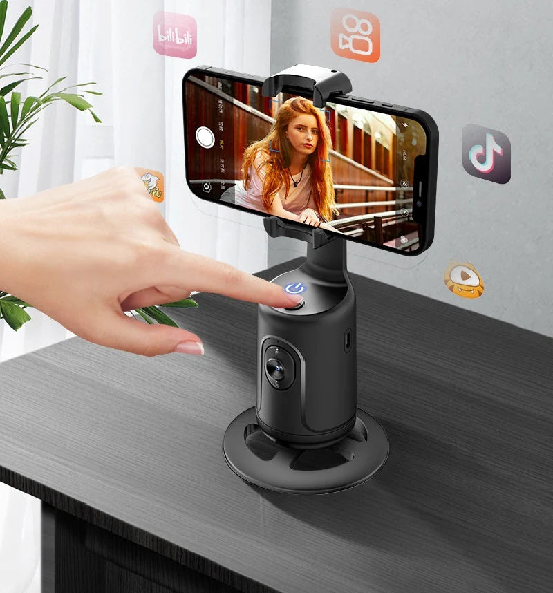 360° Auto Face Tracking Smart Gimbal – AI Phone Holder for Video, Vlogging, Live Streaming & Stabilization