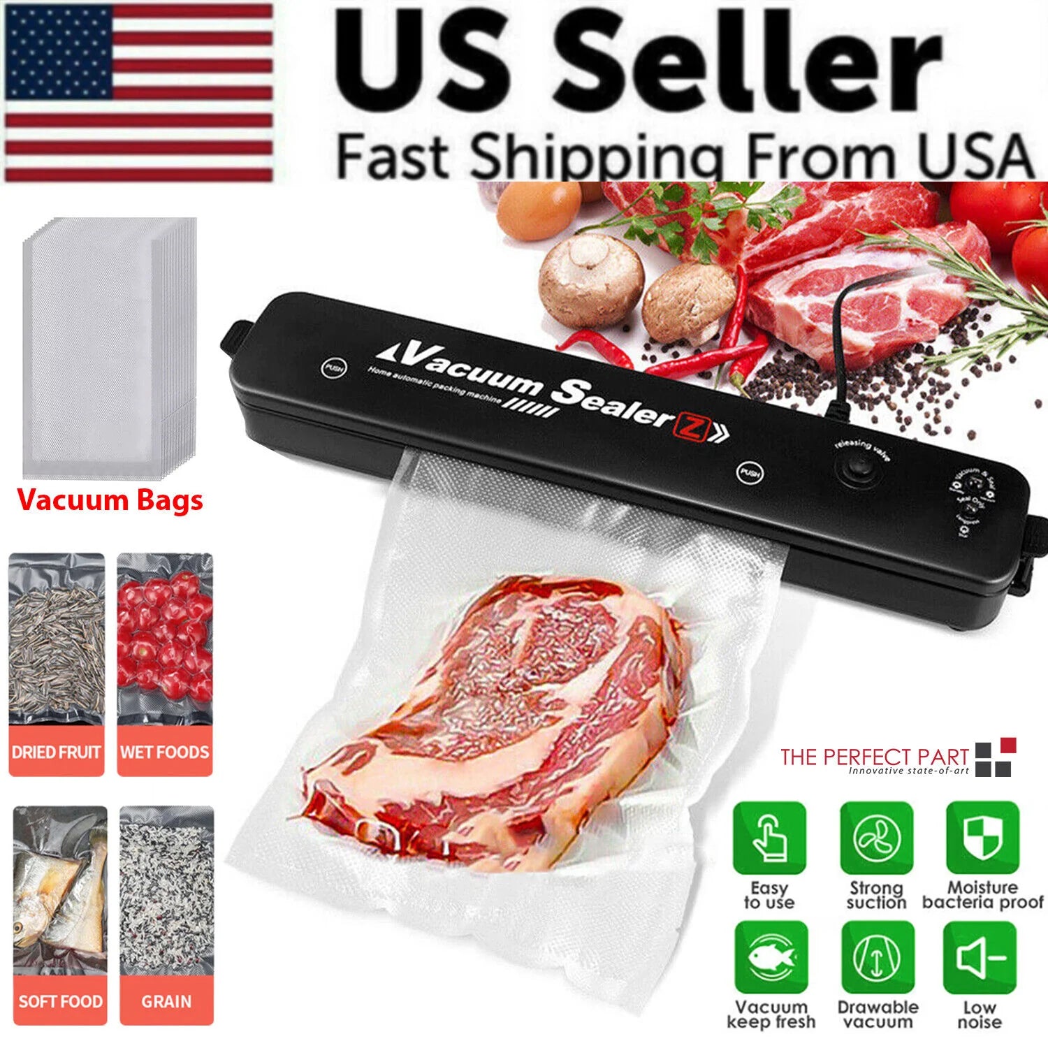 Vacuum Sealer Machine – Automatic Food Preservation & Storage Saver with Seal Bags