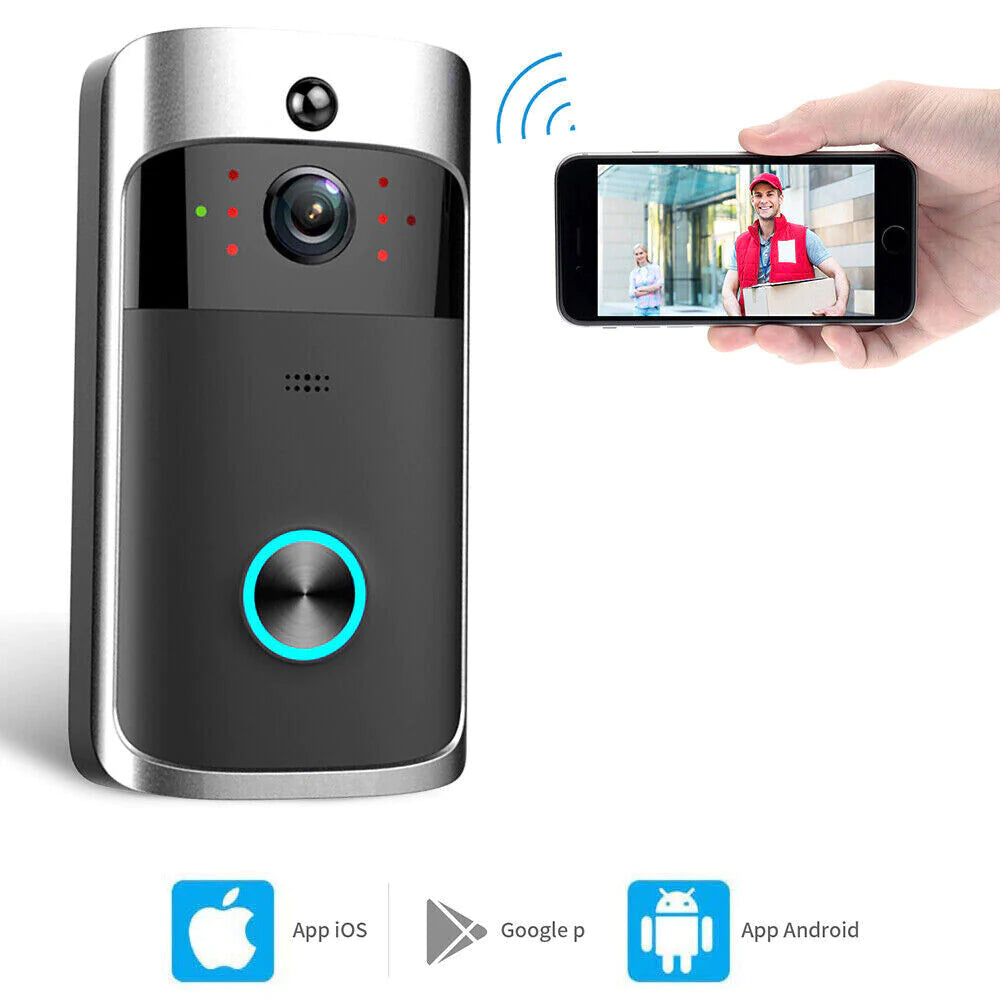 Smart WiFi Video Doorbell – Wireless Security Camera with Two-Way Intercom & Phone Alerts