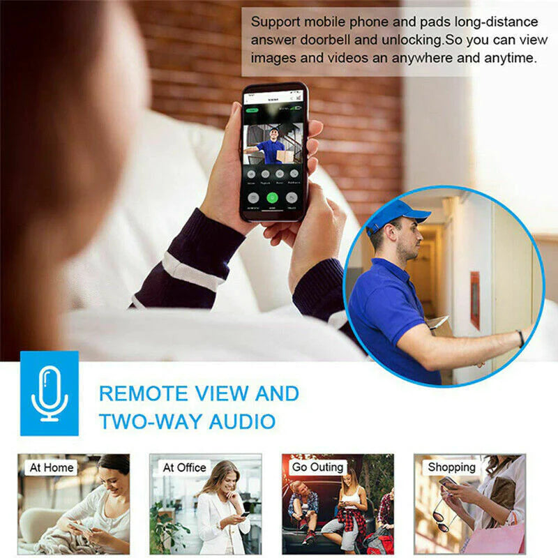 Smart WiFi Video Doorbell – Wireless Security Camera with Two-Way Intercom & Phone Alerts