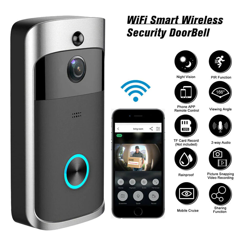 Smart WiFi Video Doorbell – Wireless Security Camera with Two-Way Intercom & Phone Alerts