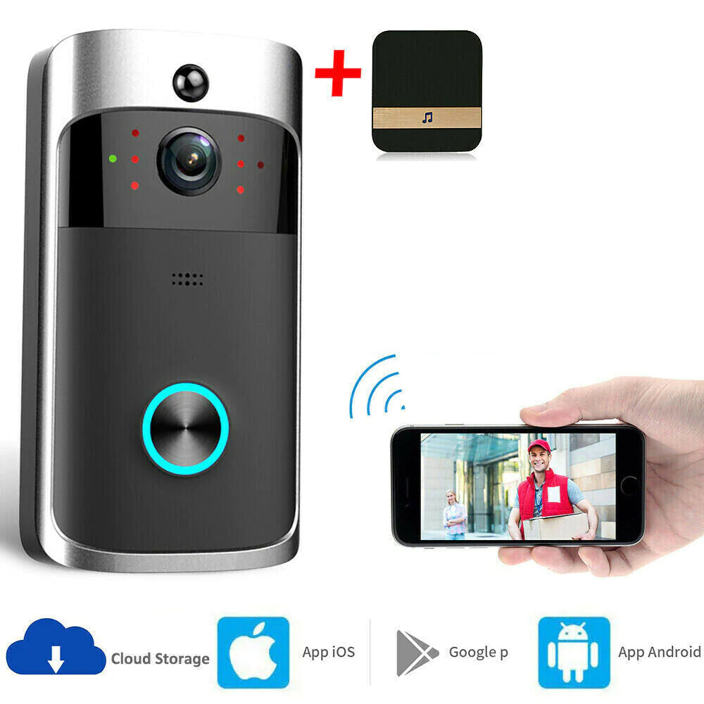 Smart WiFi Video Doorbell – Wireless Security Camera with Two-Way Intercom & Phone Alerts