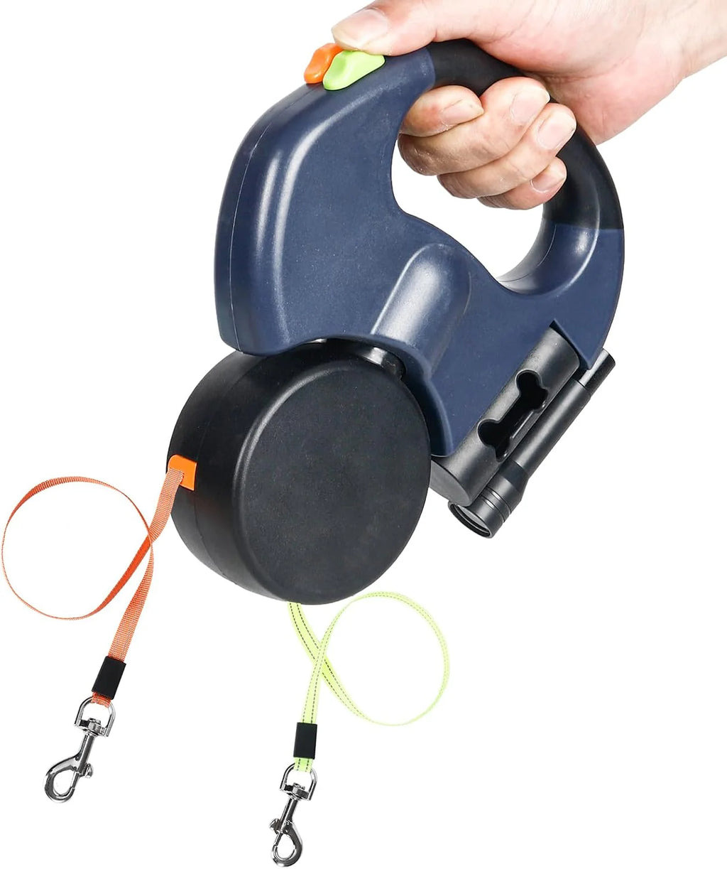 Dual Pet Retractable Leash with Reflective Features and 360-Degree Swivel for Double Dog Walking