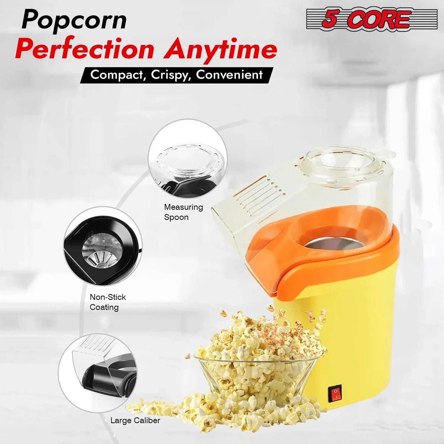 5Core Hot Air Popcorn Maker – Mini Portable Electric Popper (16-Cup Capacity)