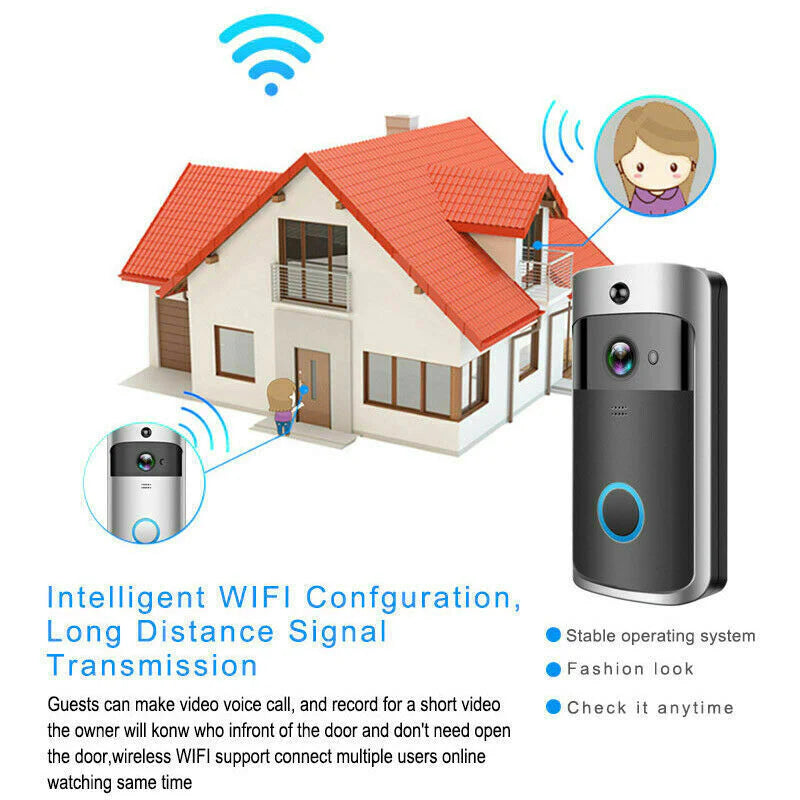 Smart WiFi Video Doorbell – Wireless Security Camera with Two-Way Intercom & Phone Alerts