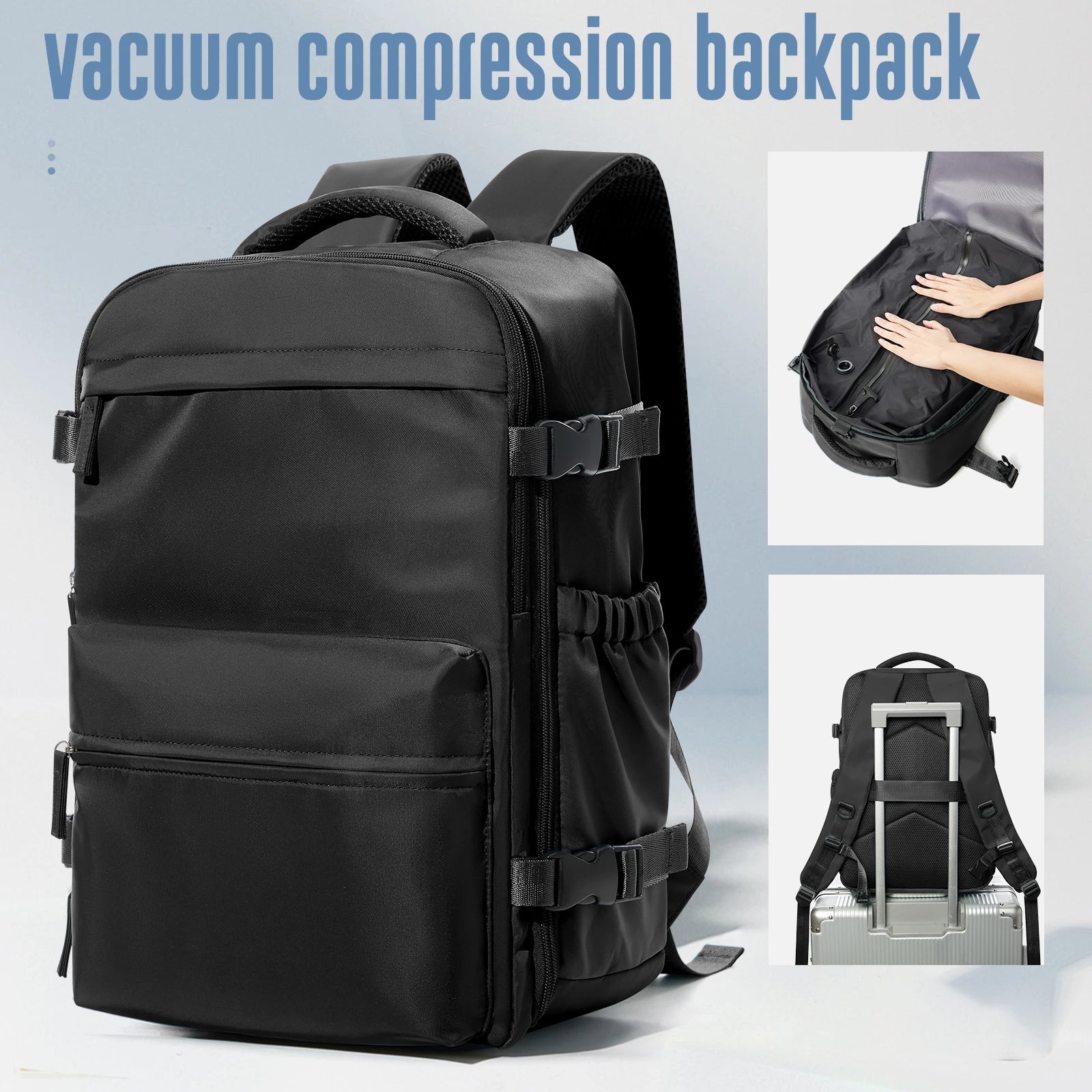Vacuum Compression Backpack with Optional Pump – Expandable Large-Capacity Laptop, School & Business Bag for Men and Women