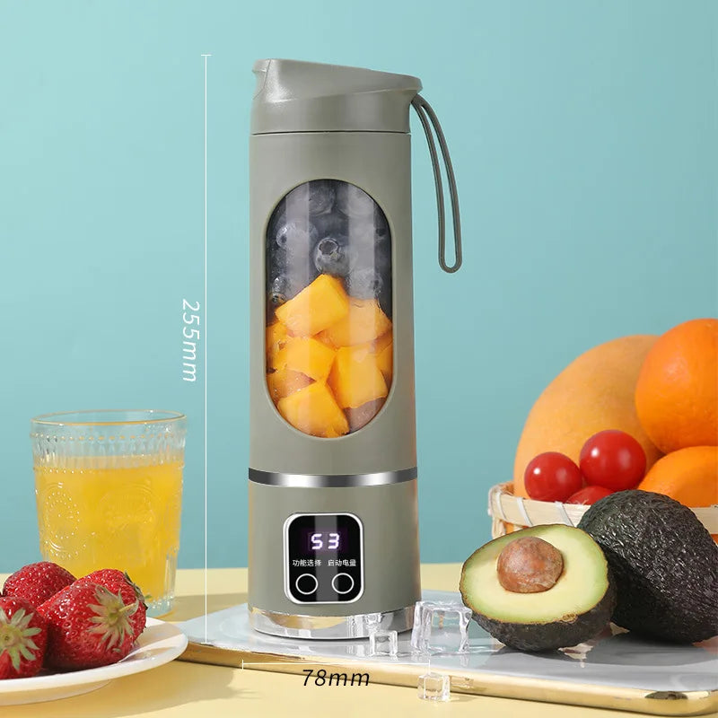 10 Blades Portable Fruit Juicer 450Ml Capacity 3 Gears USB Rechargeable Blender Ice Crusher for Shakes and Smoothies Juicer Cup