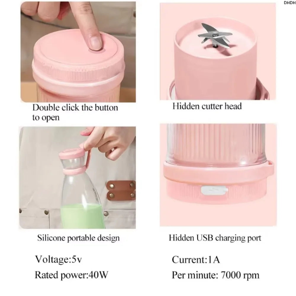 Portable Blender Bottle - USB Rechargeable Smoothie Maker for Travel and Home