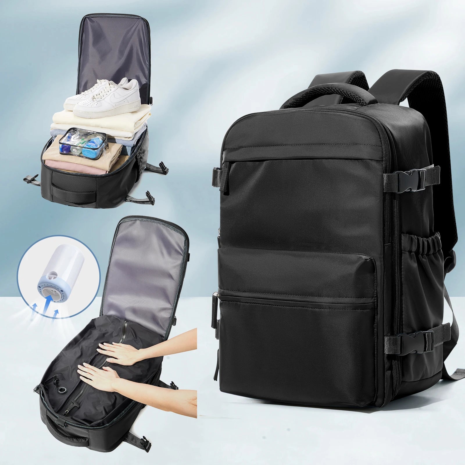 Vacuum Compression Backpack with Optional Pump – Expandable Large-Capacity Laptop, School & Business Bag for Men and Women