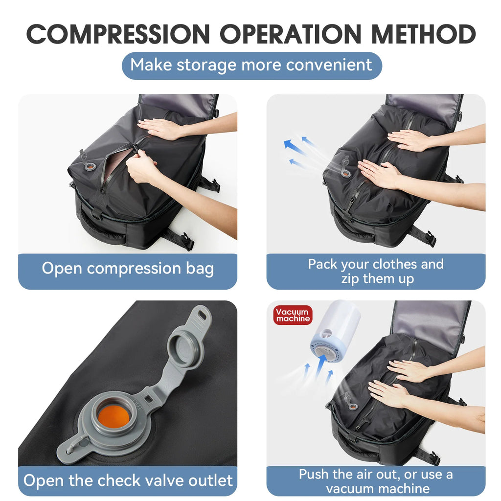 Vacuum Compression Backpack with Optional Pump – Expandable Large-Capacity Laptop, School & Business Bag for Men and Women