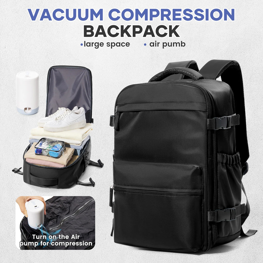 Vacuum Compression Backpack with Optional Pump – Expandable Large-Capacity Laptop, School & Business Bag for Men and Women