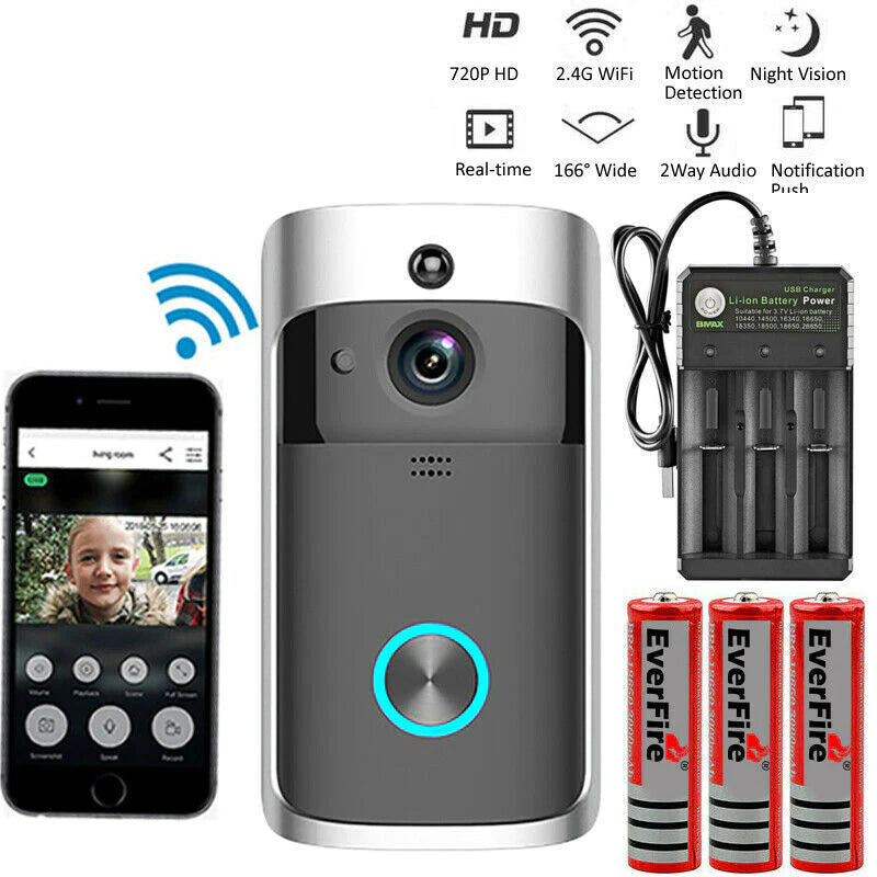 Smart WiFi Video Doorbell – Wireless Security Camera with Two-Way Intercom & Phone Alerts