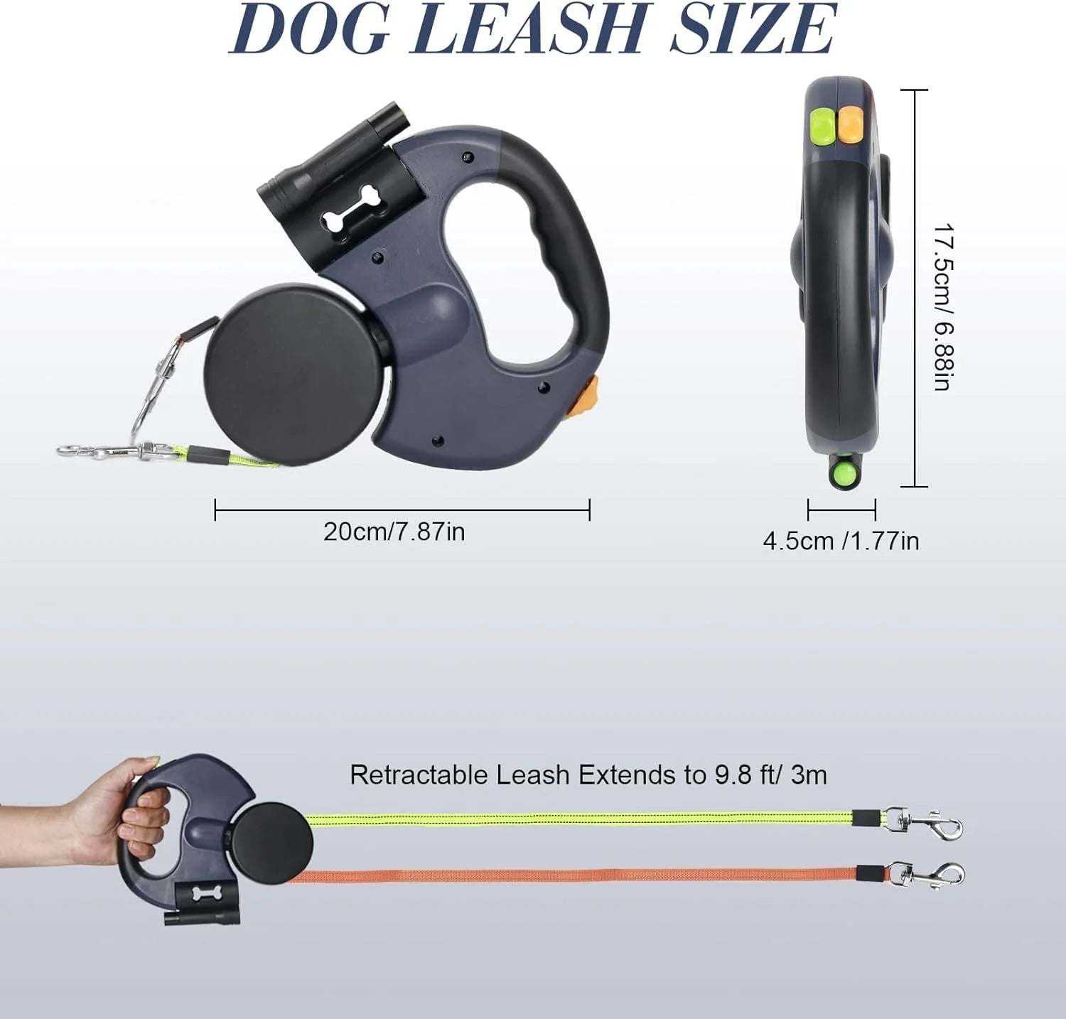 Dual Pet Retractable Leash with Reflective Features and 360-Degree Swivel for Double Dog Walking