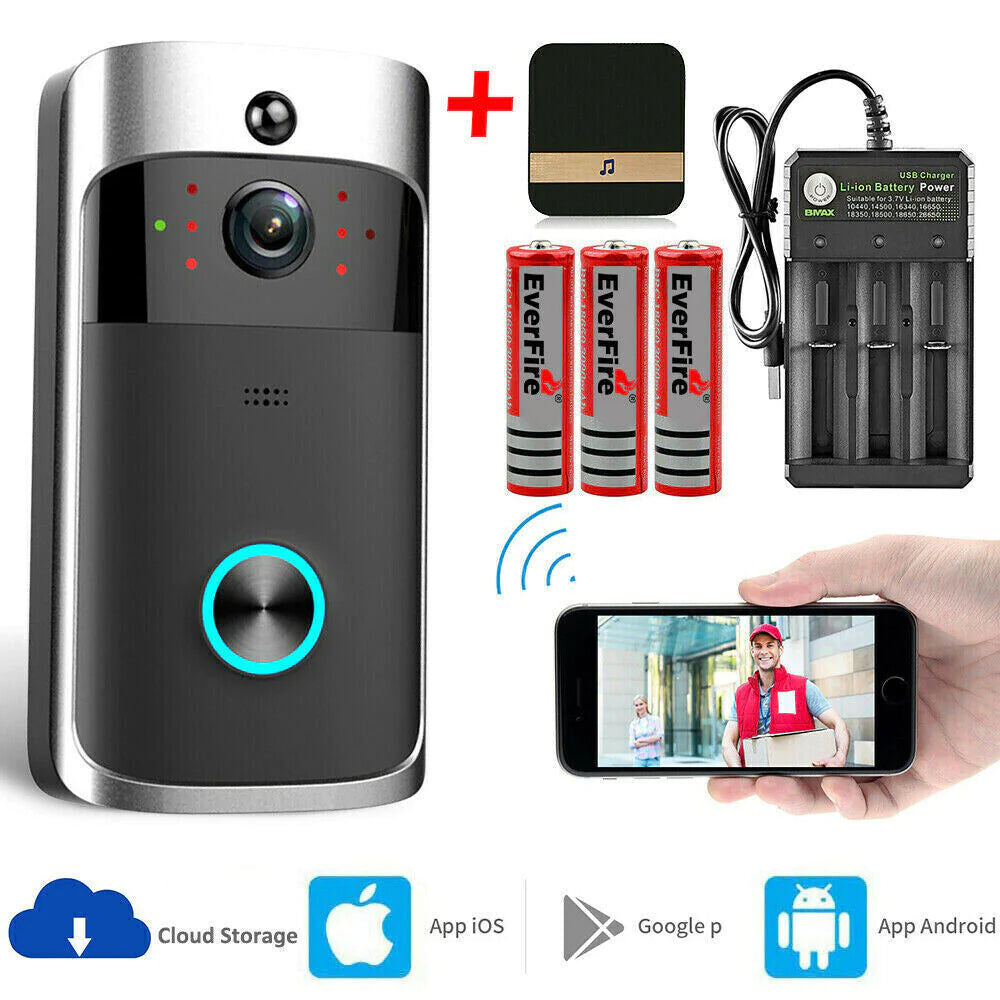 Smart WiFi Video Doorbell – Wireless Security Camera with Two-Way Intercom & Phone Alerts