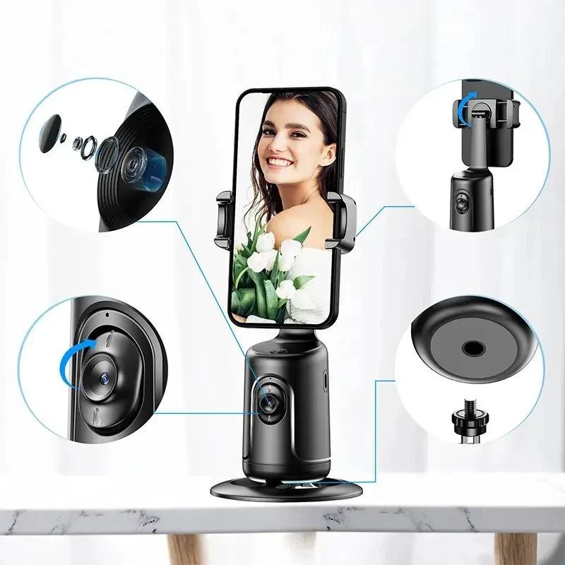 360° Auto Face Tracking Smart Gimbal – AI Phone Holder for Video, Vlogging, Live Streaming & Stabilization